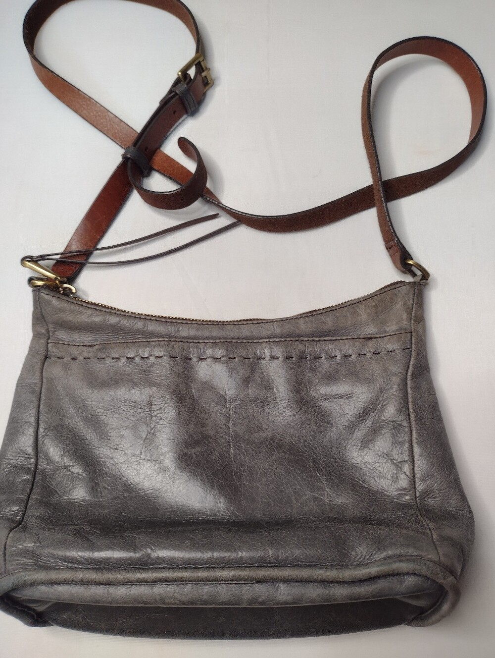 HOBO International Aviva Leather Bag Crossbody Purse Distressed Gray OO